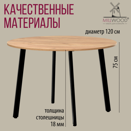 Стол Шанхай (D1200) 18мм, ЛДСП Дуб золотой крафт / Металлокаркас Графит