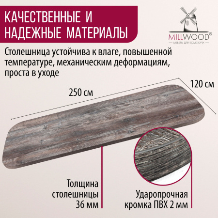 Столешница закругленная 2500х1200х36, ЛДСП Сосна пасадена