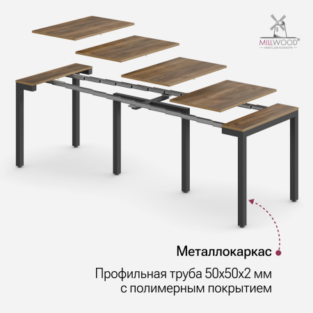 Стол Сиена раздвижной (412/2432х800), ЛДСП Дуб табачный крафт \ Металлокаркас Черный