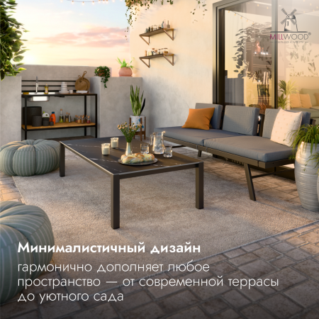 Стол Сеул Керамогранит журнальный (1600х800), Керамогранит Мрамор Неро \ Металлокаркас Черный