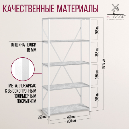 Стеллаж Лофт CH-1, ЛДСП Бетон / Металлокаркас Белый