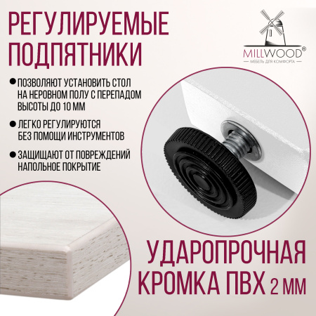 Стол Уэльс (1300х800) 18мм, ЛДСП Дуб белый крафт / Металлокаркас Белый