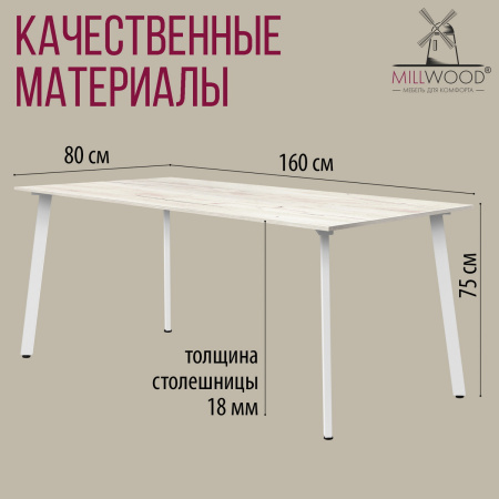 Стол Шанхай (1600х800) 18мм, ЛДСП Дуб белый крафт / Металлокаркас Белый Стол Шанхай (1600х800) 18мм, ЛДСП Дуб белый крафт / Металлокаркас Белый