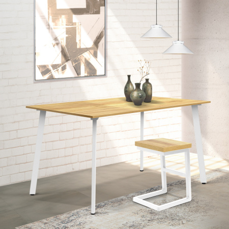 Стол Шанхай (1300х800) 18мм, ЛДСП Дуб золотой крафт / Металлокаркас Белый