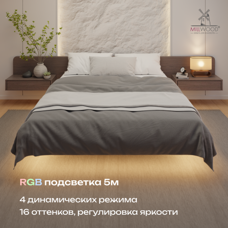 Кровать двуспальная Афина с RGB-подсветкой (2000х1600), Металлокаркас Черный 