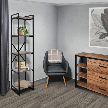 Стеллаж Лофт СН-2, ЛДСП Сосна пасадена / Металлокаркас Черный