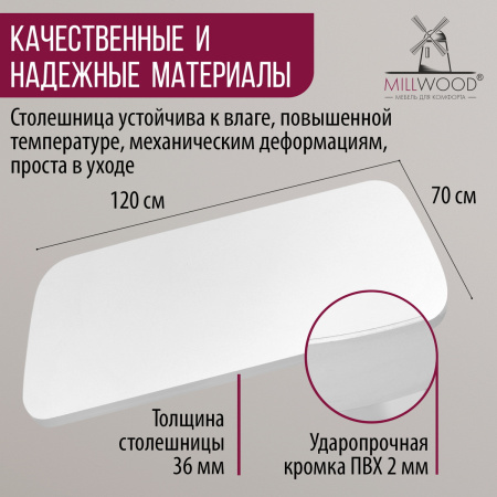 Столешница закругленная 1200х700х36, ЛДСП Белый