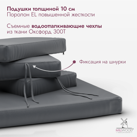 Диван садовый Анталия, Ткань Серый Оксфорд \ Металлокаркас Черный
