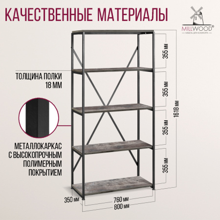 Стеллаж Лофт СН-1, ЛДСП Сосна пасадена / Металлокаркас Черный Стеллаж Лофт СН-1, ЛДСП Сосна пасадена / Металлокаркас Черный