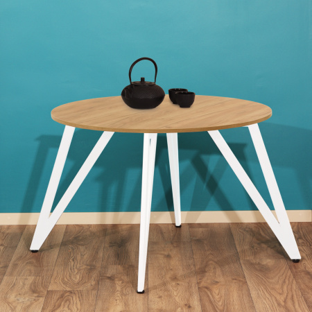 Стол Женева 2 (D1000) 18мм, ЛДСП Дуб золотой крафт / Металлокаркас Белый