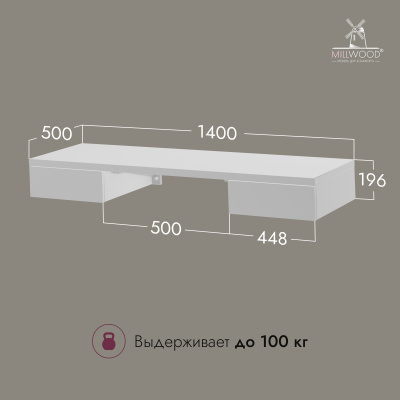 Стол консольный Берген (1400x500), ЛДСП Белый \ Металлокаркас Белый