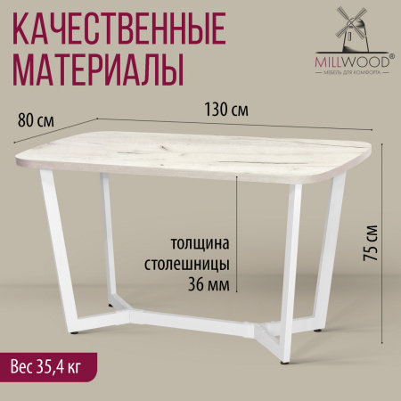 Стол Мюнхен (1300х800), ЛДСП Дуб белый крафт / Металлокаркас Белый Стол Мюнхен (1300х800), ЛДСП Дуб белый крафт / Металлокаркас Белый