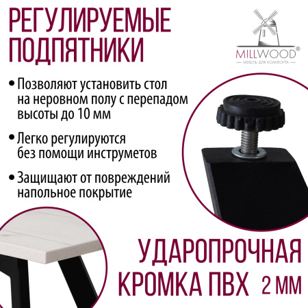 Стол Женева 2 (1300х800) 18мм, ЛДСП Дуб белый крафт / Металлокаркас Черный