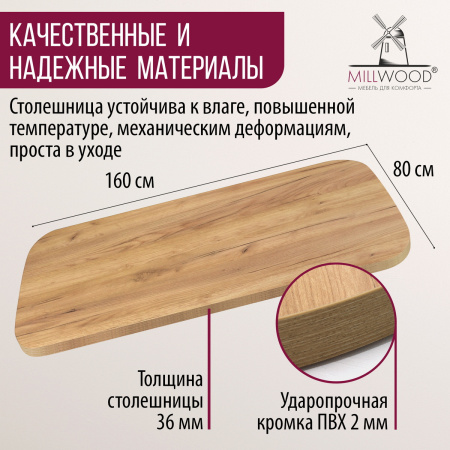 Столешница закругленная 1600х800х36, ЛДСП Дуб золотой крафт