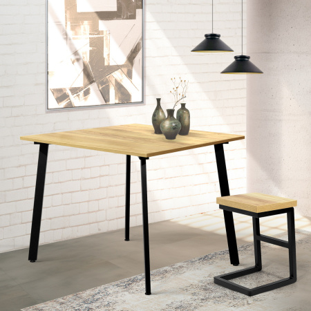 Стол Шанхай (1000х1000) 18мм, ЛДСП Дуб золотой крафт / Металлокаркас Черный