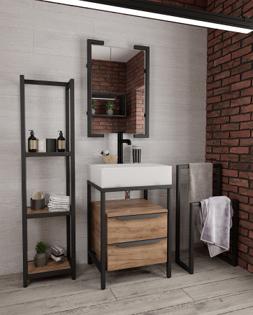 Стеллаж напольный Венеция 1, ЛДСП Дуб золотой крафт / Металлокаркас Черный