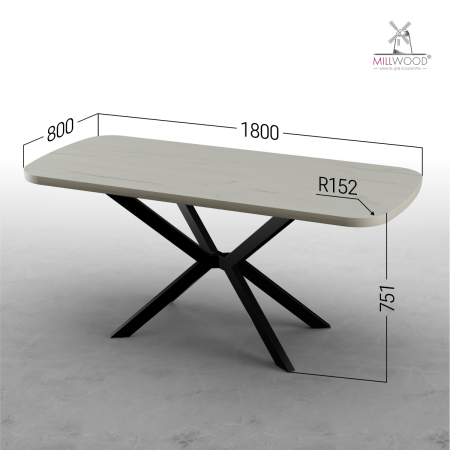 Стол Верона овальный (1800х800), ЛДСП Дуб белый крафт \ Металлокаркас Черный