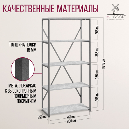 Стеллаж Лофт CH-1, ЛДСП Бетон / Металлокаркас Графит
