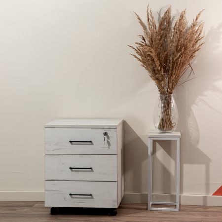 Тумба офисная подкатная с замком, ЛДСП Дуб белый крафт