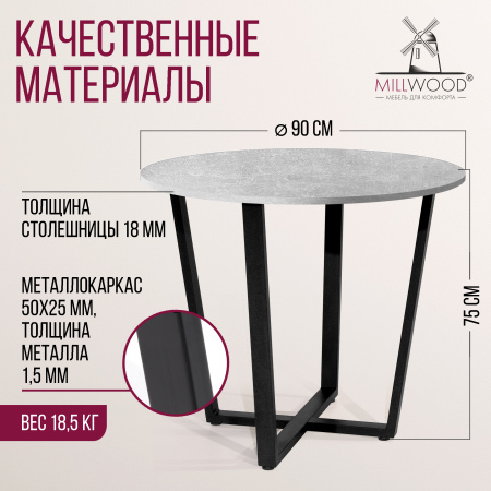 Стол Орлеан (D900) 18мм, ЛДСП Бетон / Металлокаркас Черный Стол Орлеан (D900) 18мм, ЛДСП Бетон / Металлокаркас Черный