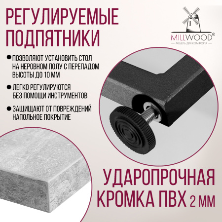 Стол-консоль Пекин 4, ЛДСП Бетон / Металлокаркас Графит