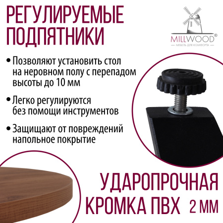 Стол Женева 2 (D1100), ЛДСП Дуб табачный крафт / Металлокаркас Черный