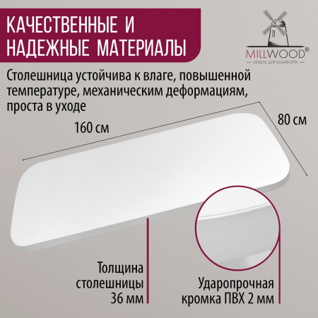 Столешница закругленная 1600х800х36, ЛДСП Белый