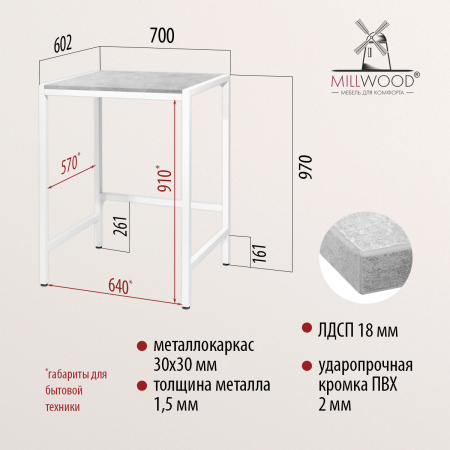 Стойка для стиральной машины Венеция 3, ЛДСП Бетон / Металлокаркас Белый