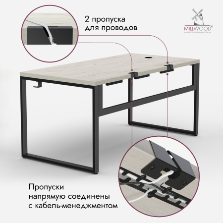 Стол Каир Смарт (1600х800), ЛДСП Дуб белый крафт \ Металлокаркас Черный
