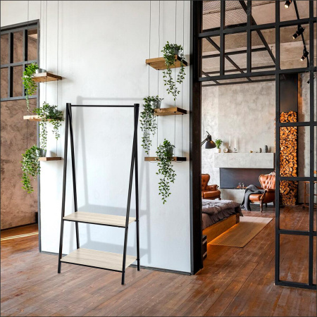 Прихожая Сканди 5, ЛДСП Дуб белый крафт / Металлокаркас Черный