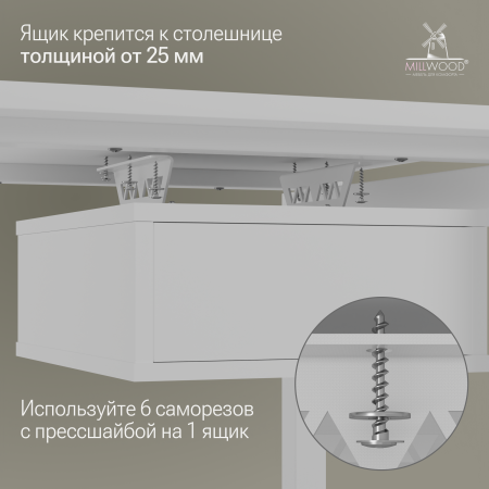Ящики подвесные для стола 2 шт, ЛДСП Белый \ Металлокаркас Белый