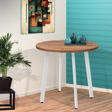 Стол Шанхай (D900), ЛДСП Дуб табачный крафт / Металлокаркас Белый