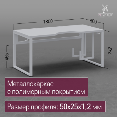 Стол Каир 2 с держателем для системного блока 1800х800, ЛДСП Белый \ Металлокаркас Белый
