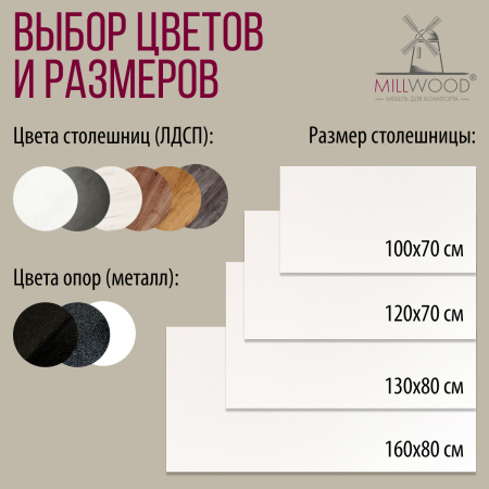 Стол Женева (1200х700) 18мм, ЛДСП Белый / Металлокаркас Графит