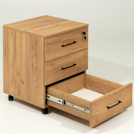 Тумба офисная подкатная с замком, ЛДСП Дуб золотой крафт