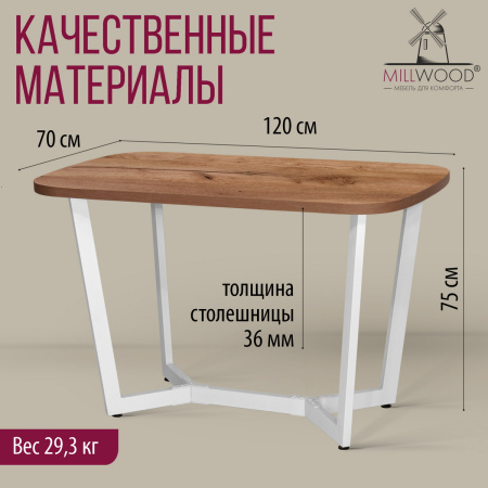 Стол Мюнхен (1200х700), ЛДСП Дуб табачный крафт / Металлокаркас Белый Стол Мюнхен (1200х700), ЛДСП Дуб табачный крафт / Металлокаркас Белый