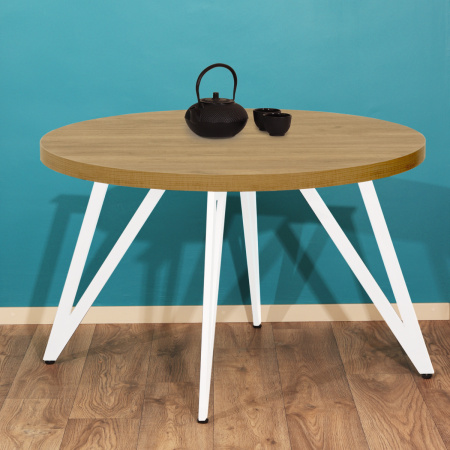 Стол Женева 2 (D1200) 36мм, ЛДСП Дуб золотой крафт / Металлокаркас Белый