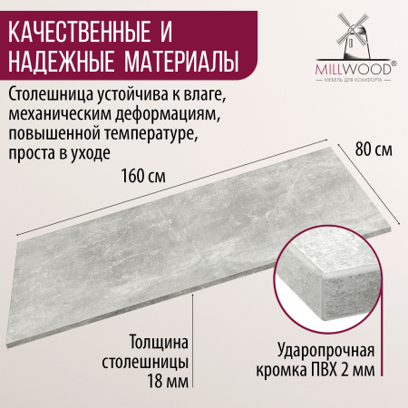 Столешница 1600х800х18, ЛДСП Бетон