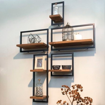 Полка навесная каркасная 300x150x300, ЛДСП Дуб табачный крафт / Металлокаркас Графит