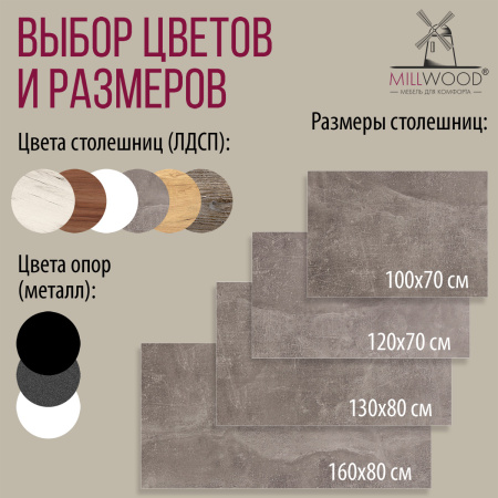 Стол Дели (1300х800) 18мм, ЛДСП Бетон / Металлокаркас Черный Стол Дели (1300х800) 18мм, ЛДСП Бетон / Металлокаркас Черный