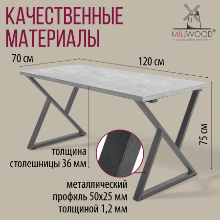 Стол Дели (1200х700), ЛДСП Бетон / Металлокаркас Графит