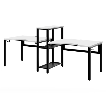 Стол Сплит с вырезом двухместный, ЛДСП Белый \ Металлокаркас Черный