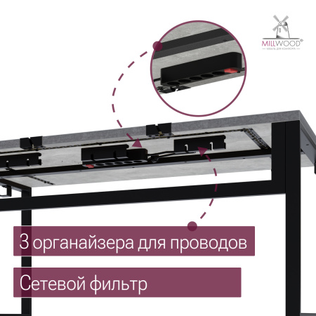 Стол Каир Смарт (1400х800) ЛДСП Бетон \ Металлокаркас Черный