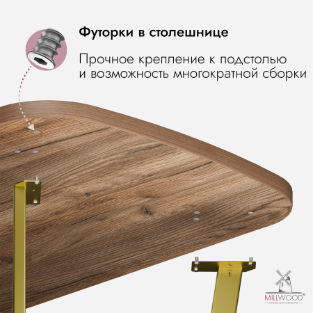 Стол Мюнхен (2000х1000), ЛДСП Дуб табачный крафт / Металлокаркас Золото