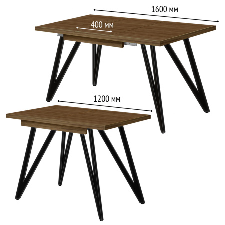 Стол раздвижной Женева 3 (1200/1600х800), ЛДСП Дуб табачный крафт / Металлокаркас Черный