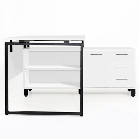 Стол руководителя Олесунн 2 с тумбой правой, ЛДСП Белый / Металлокаркас Черный