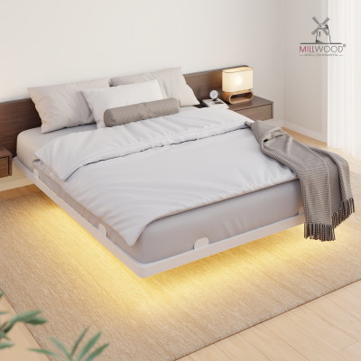 Кровать двуспальная Афина с RGB-подсветкой (2000х1800), Металлокаркас Белый