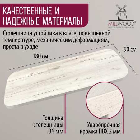 Столешница закругленная 1800х900х36, ЛДСП Дуб белый крафт