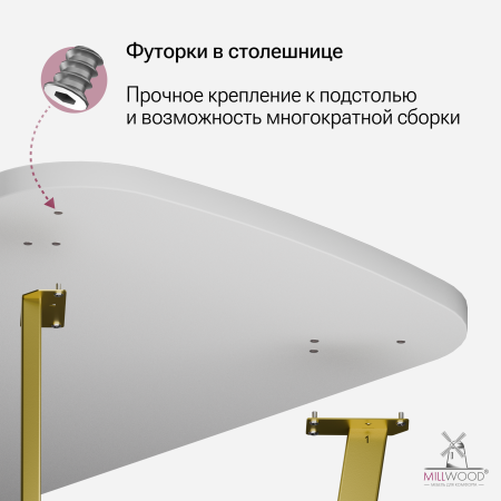 Стол Мюнхен (1800х900), ЛДСП Белый / Металлокаркас Золотой