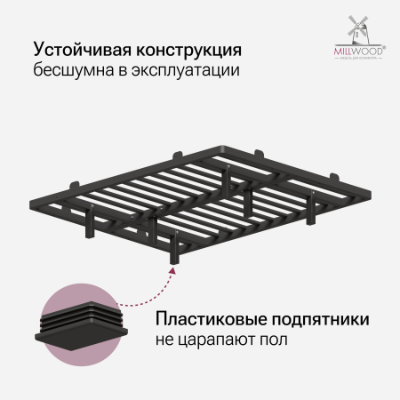 Кровать двуспальная Афина с RGB-подсветкой (2000х1800), Металлокаркас Черный 